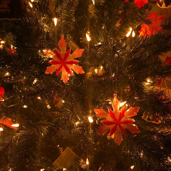 Handmade Resin Ornaments Glitter Snowflake Red & Silver Glitter Set Of 2 - Picture 1 of 6